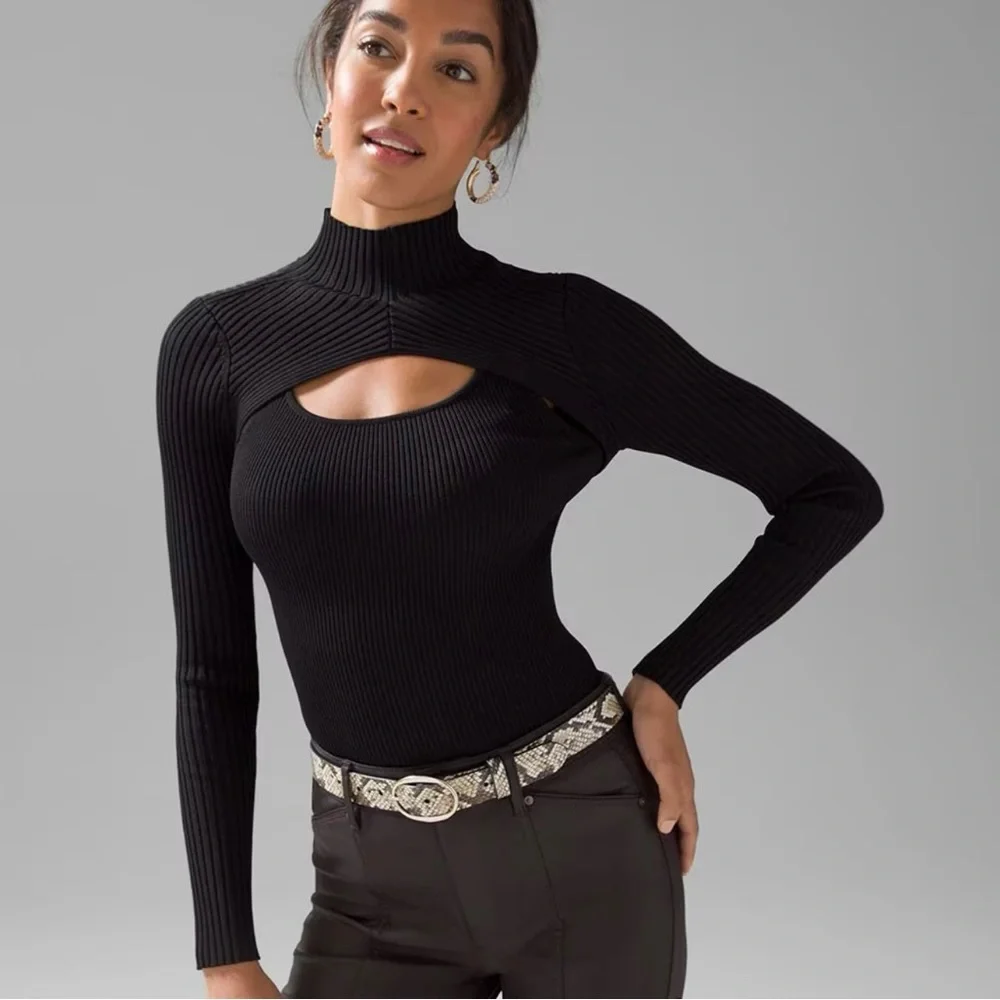 White House Black Market WHBM Long Sleeve Cutout Turtleneck Sweater Size XS